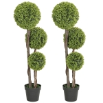 HOMCOM 45 Inch Potted Fake Plant Set of 2, Artificial Boxwood Topiary Tree, Triple Ball Tree for Indoor and Outdoor, Green