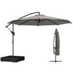 Outsunny 9.6 ft Offset Patio Umbrella with Sandbag, Garden Hanging Banana Cantilever Parasol with 360° Rotation, Grey