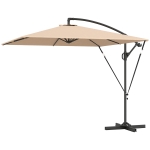 Outsunny Patio Offset Umbrella UPF 50+ UV Protection, Crank Parasol with Base, Cover & Wind Securing, Khaki