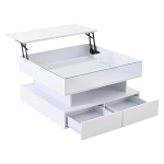 Lift-Top Coffee Table with App-Controlled LED Lighting, Space-Saving Center Table for Compact Homes, 31.5'' L x 31.5'' W x 17.5'' H, White