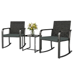 Outsunny 3 Pieces Rocking Bistro Set Outdoor Patio Furniture Set with Cushions, Glass Coffee Table for Balcony, Grey