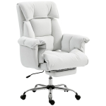 HOMCOM High Back Office Chair, Reclining Desk Chair with Footrest, High Resilience Foam, Rolling Wheels, Cream White