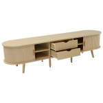 Stylish TV Stand with Rounded Corners and Oval Top, Versatile TV Cabinet for Living Room, 69" L x 15.5" W x 16.5" H, Natural Wood