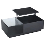 Lift-Up Coffee Table with App-Controlled LED Light and Half Glass Top, Modern Center Table for Living Room, 39.5" L x 19.5" W x 13" H, Black