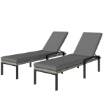 Outsunny Chaise Lounge Chairs Outdoor, Set of 2 Wicker Patio Lounge Chairs with 5-Level Adjustable Backrest, Cushion