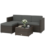 Outsunny 3 Pieces Patio Furniture Set with Cushions, Outdoor PE Rattan Wicker Conversation Corner Sofa Set, Dark Grey