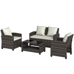 Outsunny 4 Piece Wicker Patio Furniture Set, Outdoor Furniture Conversation Set with Loveseat, Chairs, 2 Tier Table, Beige