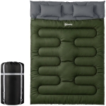 Outsunny Double Sleeping Bag for Adults, Queen Size 2 Person Sleeping Bag with 2 Pillows, for Cold Weather & Warm, Green