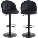 HOMCOM Bar Stools Set of 2, Swivel Counter Height Barstools with Footrest, Black