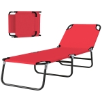 Outsunny Outdoor Folding Lounge Chair, Steel Tanning Chair with Reclining Back, Breathable Mesh for Beach, Yard, Patio, Red