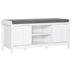 HOMCOM Entryway Shoe Bench Storage Ottoman with Sliding Doors, Adjustable Shelving, 6 Compartments, and Padded Seat, Holds 10 Pairs, White