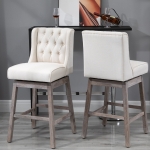 HOMCOM Bar Height Bar Stools Set of 2, 180 Degree Swivel Barstools with Solid Wood Footrests and Button Tufted Design, 30" Seat Height Bar Chairs for Kitchen Island, Beige