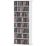 HOMCOM 8-Tier DVD Shelf with 6 Adjustable Shelves, Slim CD Shelf, Holds 360 CDs, 185 DVDs or 185 Blu-rays, White