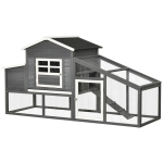 PawHut 79" Wooden Chicken Coop, Outdoor Hen House, Poultry Habitat with Removable Tray, Nesting Box, Run, Ramp, Grey