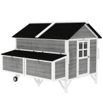 PawHut 59" Wooden Chicken Coop w/ Wheels, Handles, 2 Nesting Boxes, 2 Trays, 4 Perches, Chicken Tractor for 4-6 Chickens, Gray
