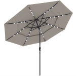 Outsunny 9.3 ft Patio Umbrella with Solar LED Lights, Cover, 3 Tier Outdoor Market Table Parasol with Tilt, Crank, Grey