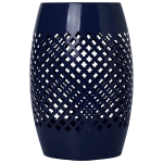 Outsunny 12" Steel Patio End Table, Round Hollow Drum Side Table, Accent Table for Indoor and Outdoor, Navy Blue