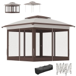 Outsunny 12' x 12' Pop Up Canopy Sun Shade Instant Tent Folding with Mesh Sidewalls, Beige and Dark Brown