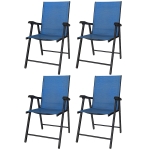Outsunny Folding Patio Chairs Set of 4, High Back Outdoor Dining Chairs with Breathable Mesh Seat for Lawn, Deck, Blue