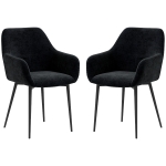 HOMCOM Dining Chairs Set of 2, Velvet-look Fabric Upholstered Kitchen Chairs with Backrest, Armrests and Steel Legs, Black