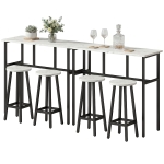 HOMCOM Bar Table Set of 6, Bar Table and Stools for 4, 2 Breakfast Tables and 4 Stools for Living Room, White Marble