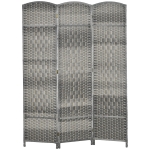 HOMCOM 6 Ft Tall Folding Room Divider, 3 Panel Portable Privacy Screen, Hand-Woven Partition Wall Divider, Mixed Grey