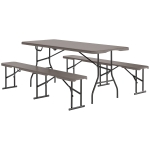 Outsunny 6FT 3PCS Faux Rattan Outdoor Camping Table Bench Set with Carrying Handles, Folding Picnic Table with 2 Benches, Brown