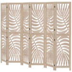 HOMCOM 6 Panel Room Divider, Detachable Folding Privacy Screens with Palm Leaf Design for Home Office, Natural Wood