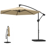 Outsunny 9.7 ft Offset Patio Umbrella with Water/Sand Fillable Weights, Garden Hanging Parasol with Locking Latch, Khaki