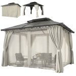 Outsunny 10' x 12' Outdoor Gazebo Canopy, Double Roof Hardtop Gazebo with Polycarbonate Roof, Steel Frame, Nettings and Curtains