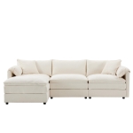 Modular Sectional Sofa with Deep Wide Seats and Cushions, L-Shaped Cloud Couch with Movable Ottoman, 103" L x 59.5" W x 33" H, White