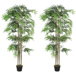 Outsunny 6FT Artificial Bamboo Tree Set of 2, Fake Plant with 1530 Leaves, Greenery Plant in Nursery Pot for Indoor, Green