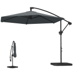 Outsunny 9.7 ft Offset Patio Umbrella with Water/Sand Fillable Weights, Garden Hanging Parasol with Locking Latch, Dark Grey