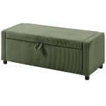 HOMCOM Storage Ottoman, Upholstered Corduroy End of Bed Bench with Thick Padding, Storage Bench for Bedroom, Dark Green