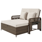 Outsunny 2 Pieces Patio Lounge Chair Set with Cushions, PE Wicker Outdoor Chaise Lounge with Adjustable Backrest, Side Trays