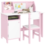 Qaba 2Pcs Kids Desk and Chair Set with Whiteboard, Storage, Shelves, Pink