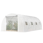 Outsunny Walk-in Tunnel Greenhouse with 2 Support Rods, Mesh Door, Plant Hot House with PE Cover, 20'x10'x7', White