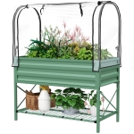 Outsunny Raised Garden Bed with Cover, Metal Elevated Planter Box with Bottom Shelf and Liner, Green