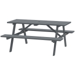 Outsunny Wood Picnic Table, Camping Table and Bench Set with Umbrella Hole for Outdoor, Garden, Patio, Backyard, Grey