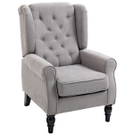 HOMCOM Fabric Accent Chair, Button Tufted Armchair, Upholstered Modern Living Room Chair, Wingback Chair with Wood Legs, Rolled Arms, Thick Padding for Bedroom, Grey