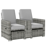 Outsunny 5PC Wicker Patio Lounger, Outdoor PE Rattan 5-level Adjustable Recliner Sofa Bed with Storage Side Table and Footstools, for Patio, Garden, Poolside, Grey