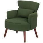 HOMCOM Modern Accent Chair, Upholstered Armchair with Solid Wood Legs and Lumbar Pillow for Living Room, Green