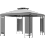 Outsunny 10 x 10 FT Canopy Gazebo, Double Roof Patio Gazebo with Screen Panels and Metal Frame for Deck, Backyard, Light Grey