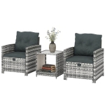 Outsunny 5 Piece Patio Furniture Set, Wicker Patio Chairs with Ottomans, 2-Tier Glass Coffee Table and Cushions, Grey/Dark Grey