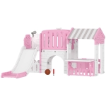 Qaba 7-in-1 Toddler Slide, Kids Slide Climber Playset with Playhouse and Basketball Hoop for 1-4 Years, Pink