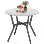 HOMCOM 35" Round Dining Table, Modern Dining Room Table with Steel Frame, Space Saving Small Kitchen Table, White Marble