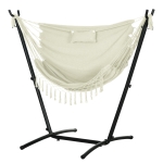Outsunny Patio Hammock Chair with Stand, Outdoor Hammock Swing Hanging Lounge Chair with Side Pocket and Headrest, Cream