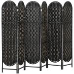 HOMCOM Bohemian Privacy Screen, Folding Room Divider with 6 Panels and Arched Top for Bedroom Living Room Office, Black