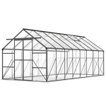 Outsunny Aluminum Greenhouse Polycarbonate Walk-in Garden Greenhouse Kit with Rain Gutter and Sliding Door, 16' x 8', Dark Grey