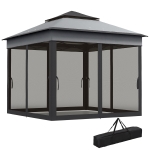 Outsunny 10.7 x 10.7ft Pop Up Gazebo, Adjustable Instant Sun Shelter with UV30+ Roof Cover, Removable Mesh Curtains, Dark Grey